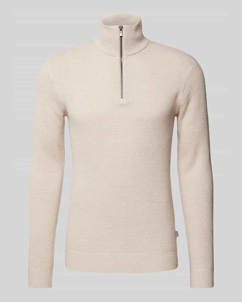 Jack & Jones Strickpullover mit Stehkragen Modell 'BLUCHRISTER Offwhite