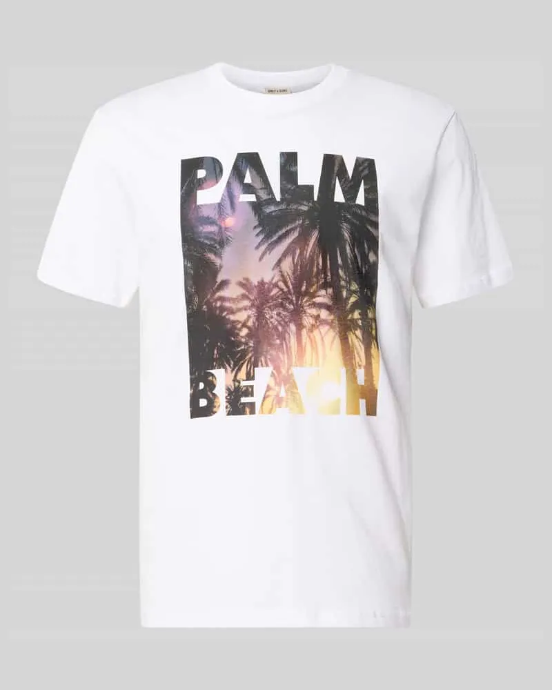 Only & Sons Regular Fit T-Shirt aus reiner Baumwolle Modell 'MAGDY LIFE Weiss