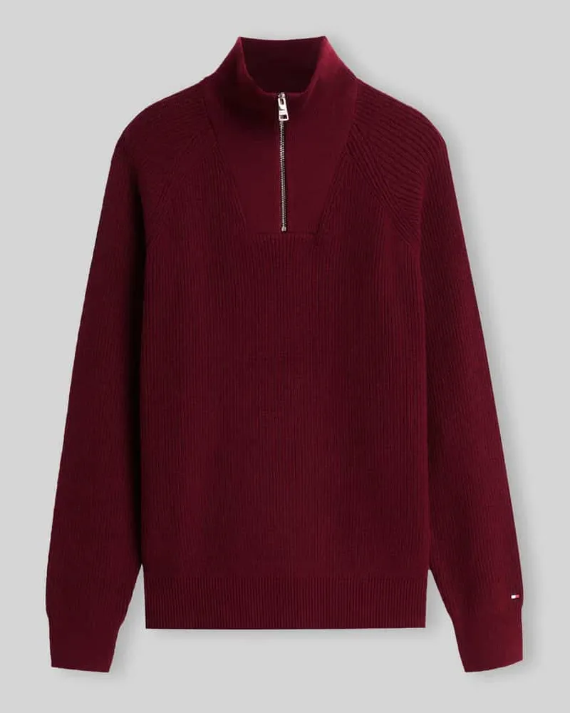 Tommy Hilfiger Regular Fit Troyer mit Woll-Baumwoll-Anteil Bordeaux