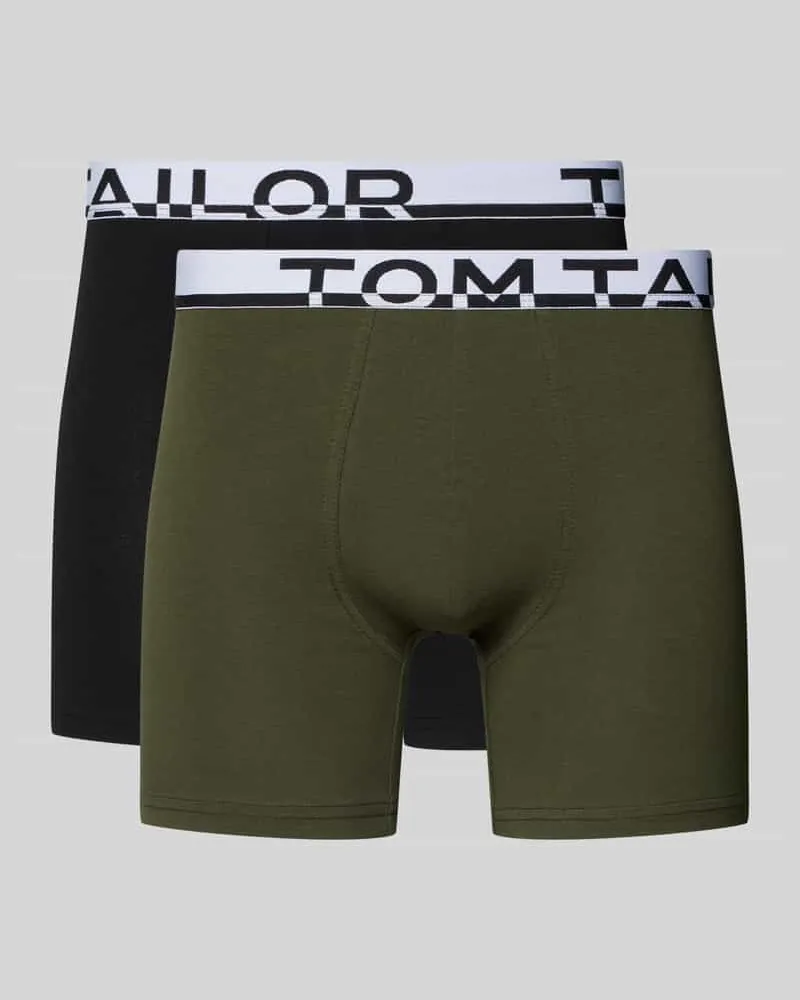 Tom Tailor Slim Fit Trunks mit Label-Schriftzug am Bund im 2er-Pack Khaki