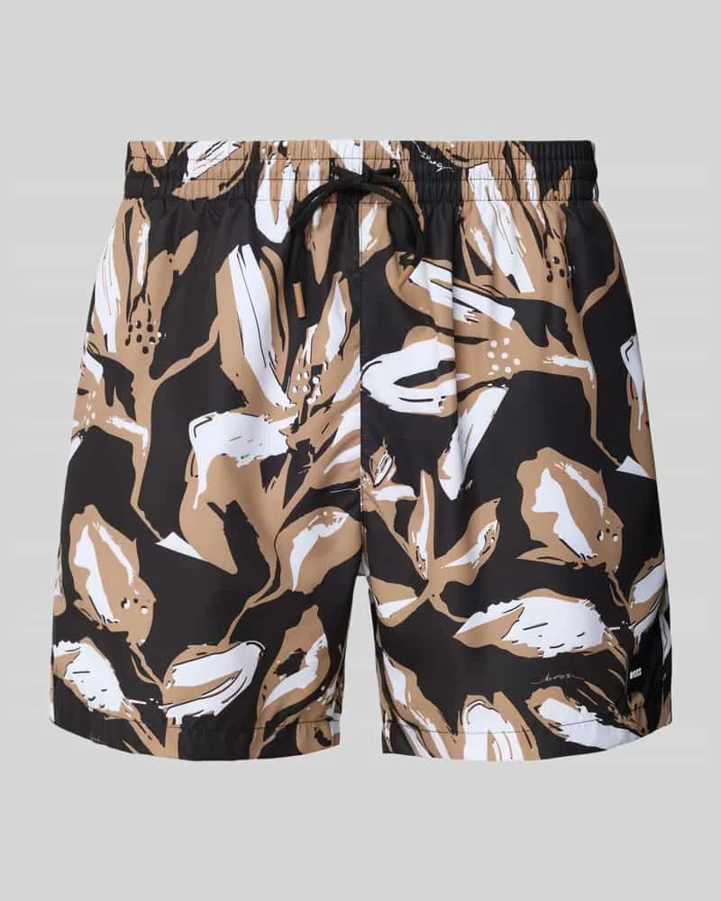 HUGO BOSS Regular Fit Badeshorts mit Mesheinsatz 