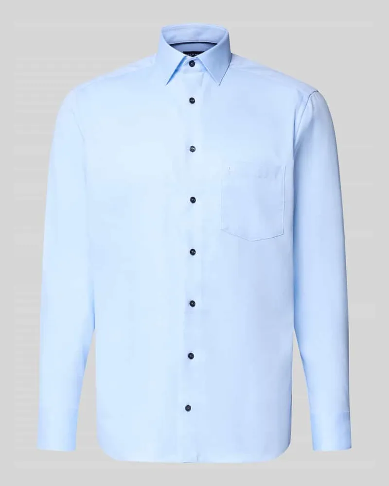 Olymp Regular Fit Businesshemd aus reiner Baumwolle mit Kentkragen Bleu