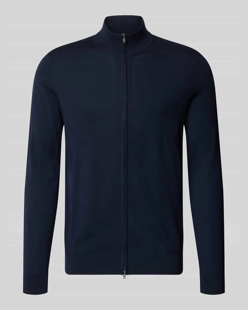 Profuomo Regular Fit Strickjacke aus reiner Baumwolle mit Stehkragen Marine