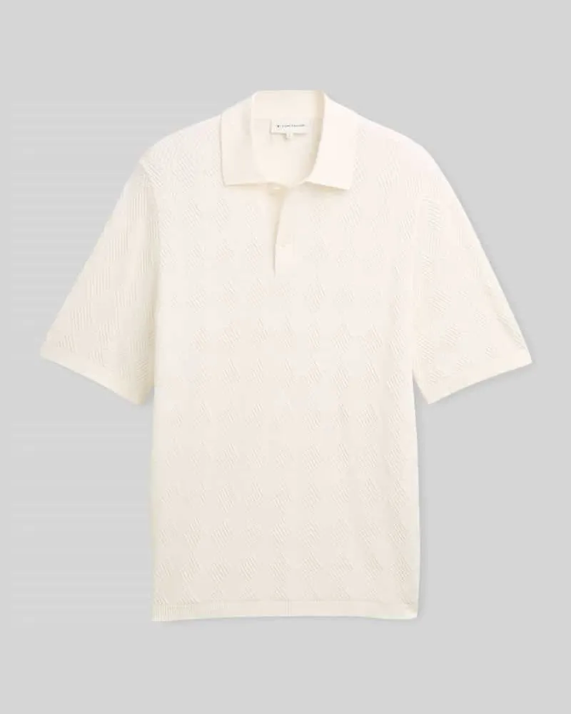 Tom Tailor Regular Fit Poloshirt aus reiner Baumwolle in Strickoptik Offwhite