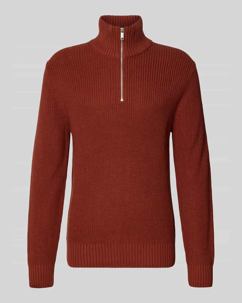 McNeal Strickpullover mit Troyer-Kragen Dunkelrot