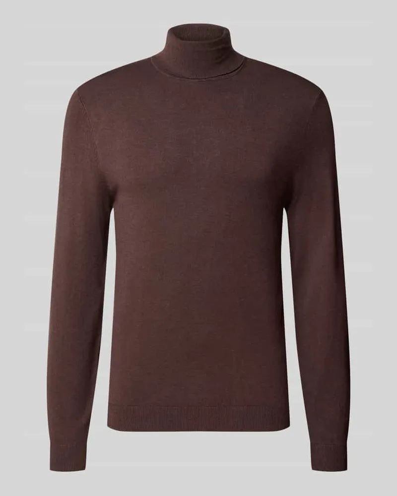 McNeal Slim Fit Rollkragenpullover aus Viskose-Mix mit Rippbündchen Schlamm
