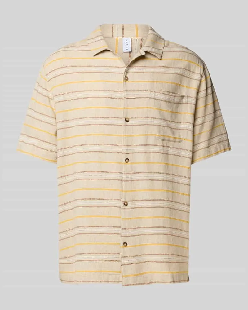 Mazine Regular Fit Freizeithemd aus Leinen-Mix mit Logo-Stitching Beige