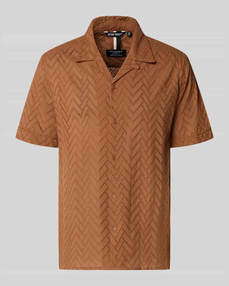 Antony Morato Relaxed Fit Freizeithemd mit Lochmuster Modell 'Honolulu Mittelbraun