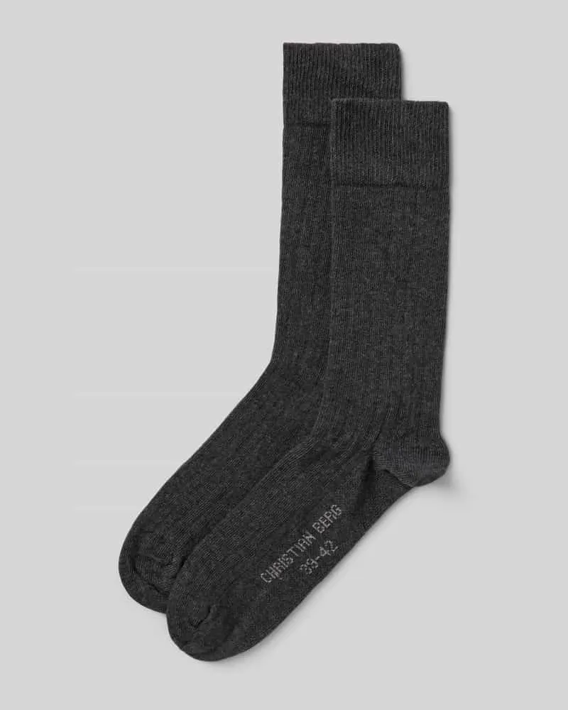 Christian Berg Socken mit Label-Print im 2er-Pack Dunkelgrau