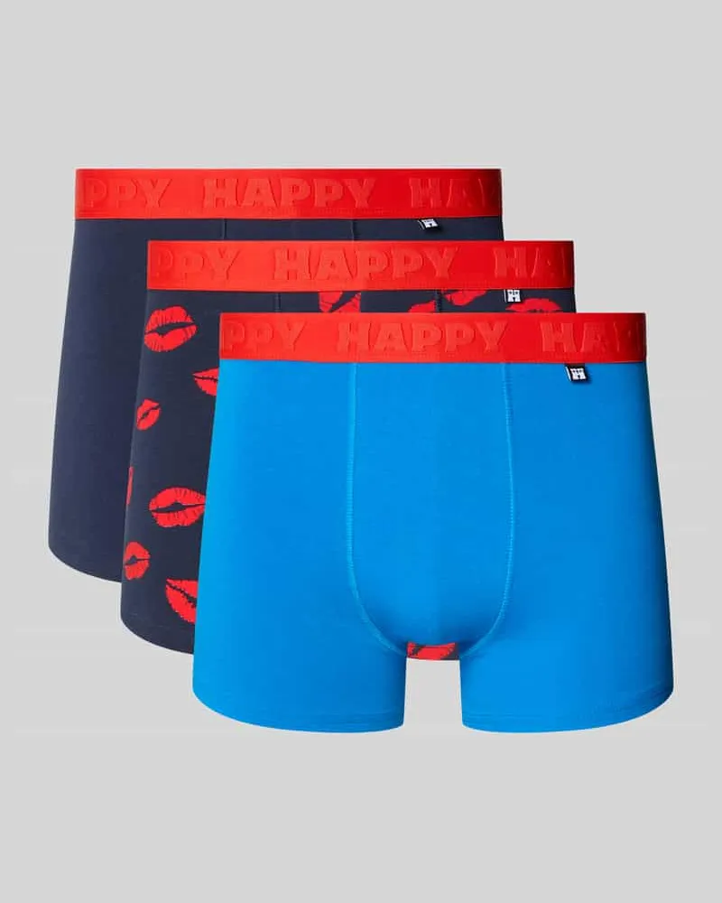 Happy Socks Trunks aus Baumwoll-Mix Modell 'Kisses Up' im 3er-Pack Marine