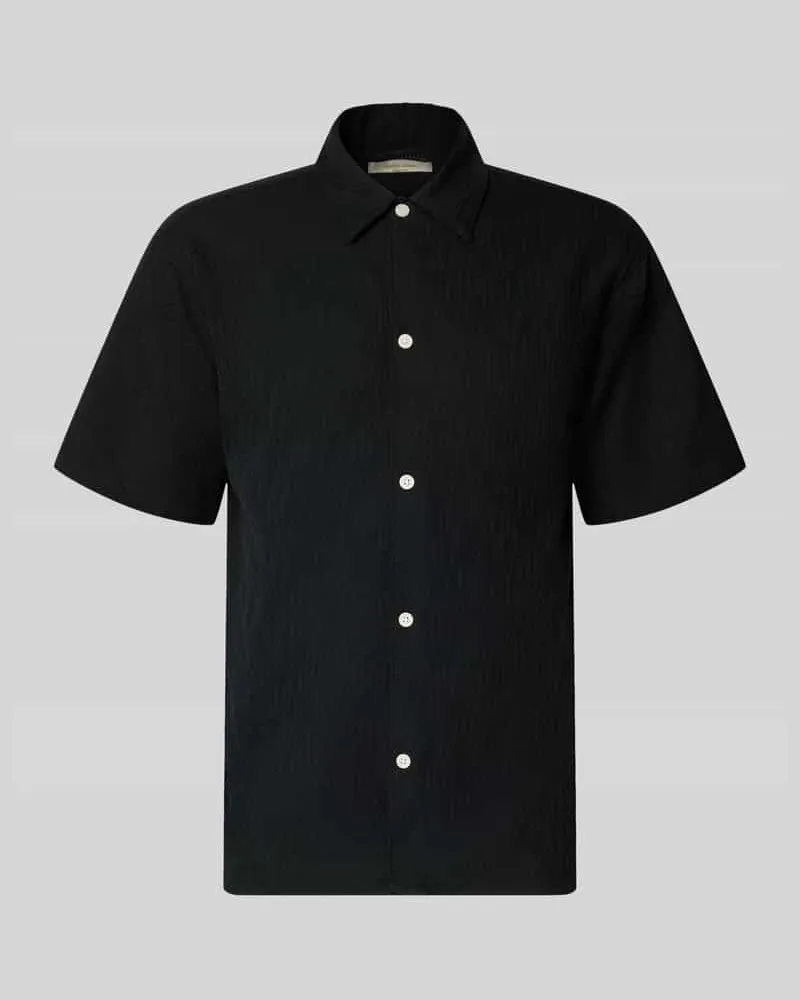 Jack & Jones Regular Fit Freizeithemd mit Strukturmuster Modell 'MONTAUK Black
