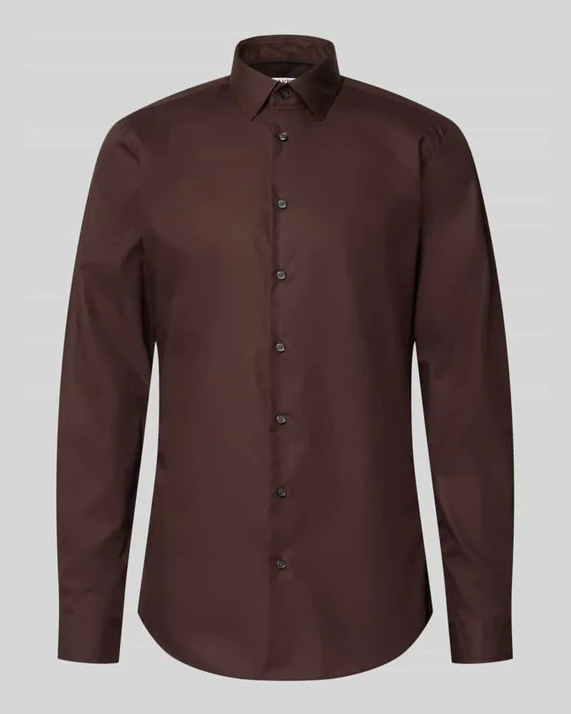 JAKE*S Extralanges Slim Fit Business-Hemd mit Kentkragen Dunkelbraun