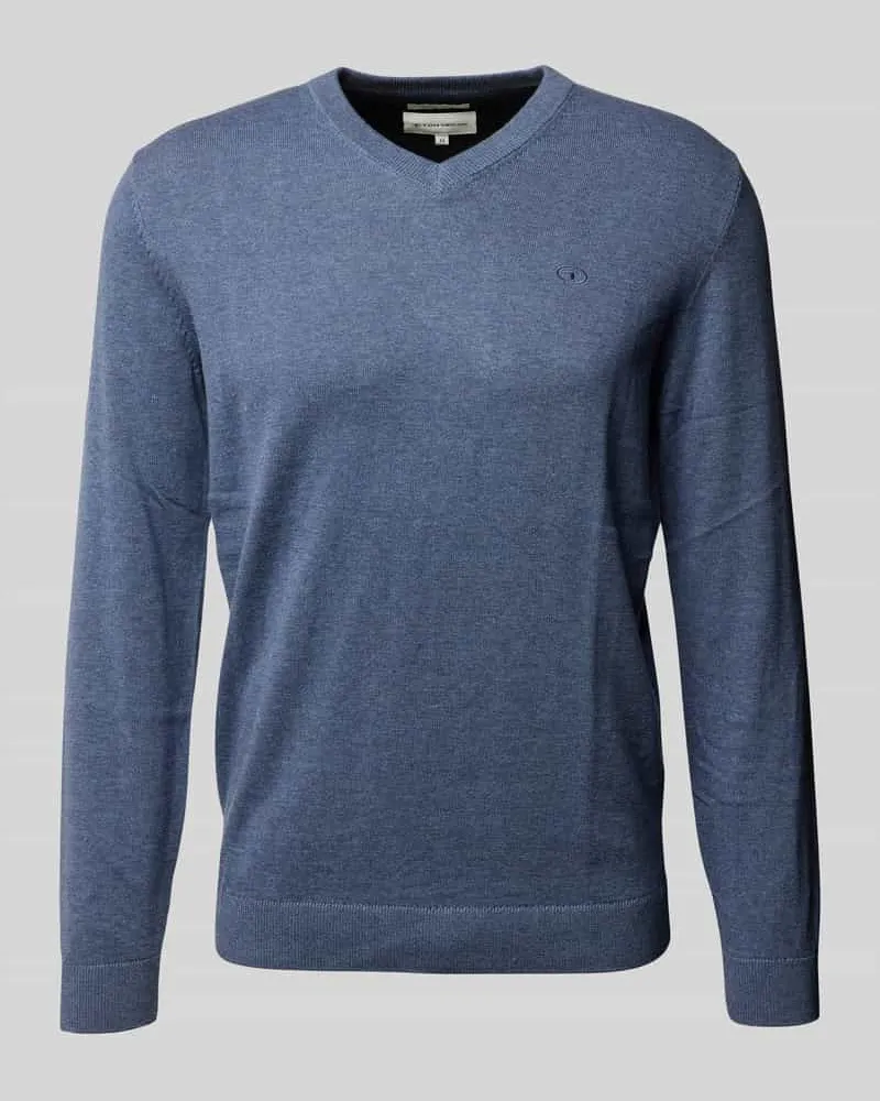 Tom Tailor Regular Fit Strickpullover aus reiner Baumwolle mit V-Ausschnitt Rauchblau