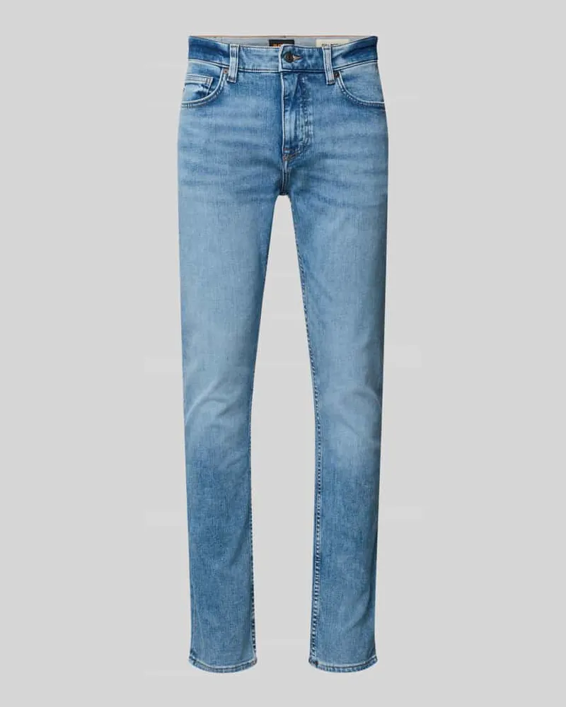 HUGO BOSS Straight Fit Jeans aus Baumwoll-Mix Modell 'DELAWARE Hellblau