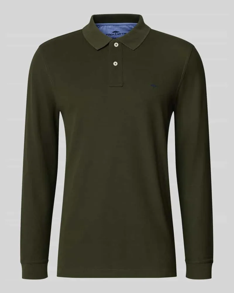 Fynch-Hatton Regular Fit Langarm-Poloshirt mit Label-Stitching Khaki