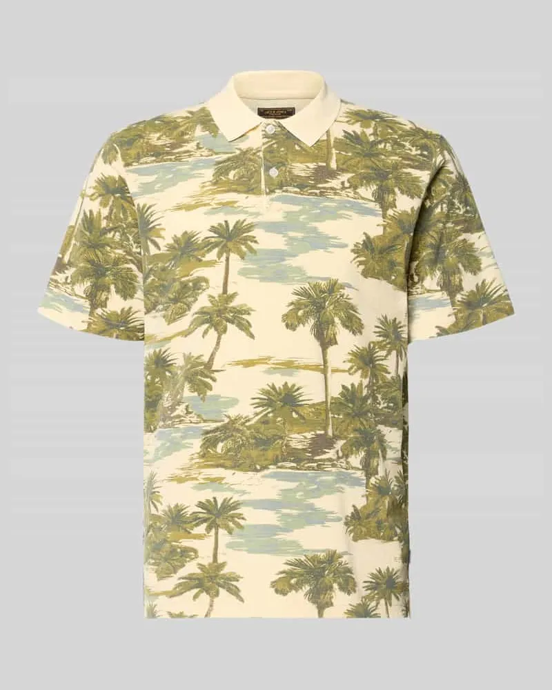 Jack & Jones Regular Fit Poloshirt mit floralem Allover-Print Modell 'Hawaii Beige