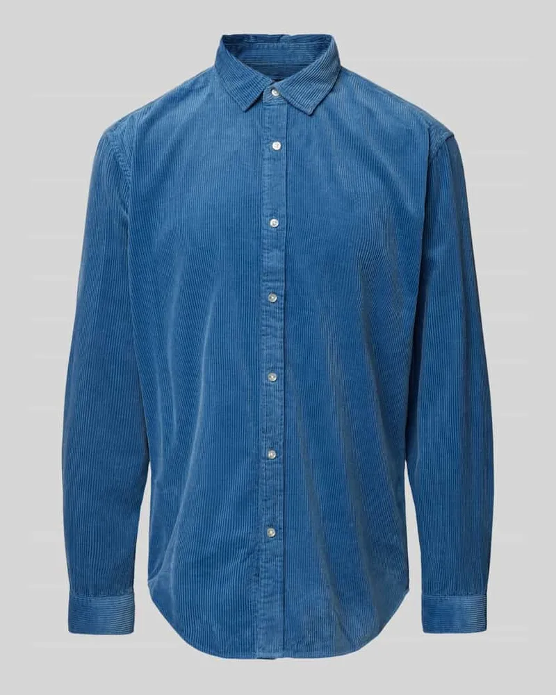 McNeal Tailored Fit Cordhemd mit Kentkragen Jeansblau