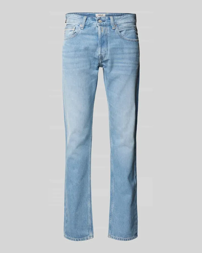 Replay Straight Fit Jeans im 5-Pocket-Design Modell 'Grover Jeansblau