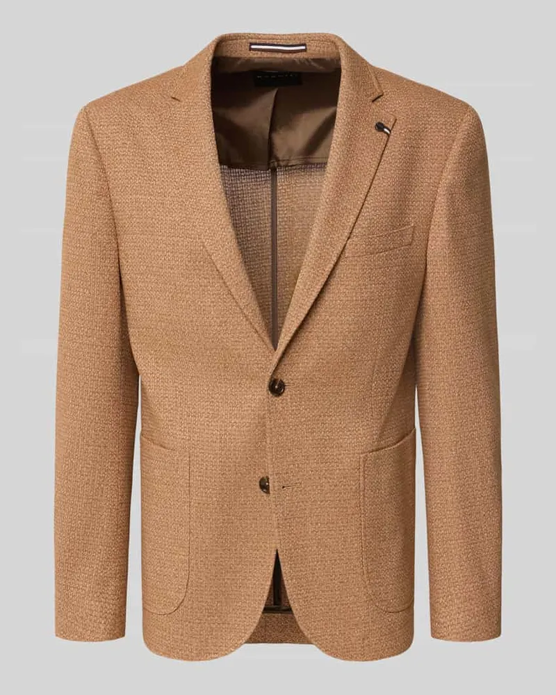 Bugatti Slim Fit 2-Knopf-Sakko mit Strukturmuster Mittelbraun