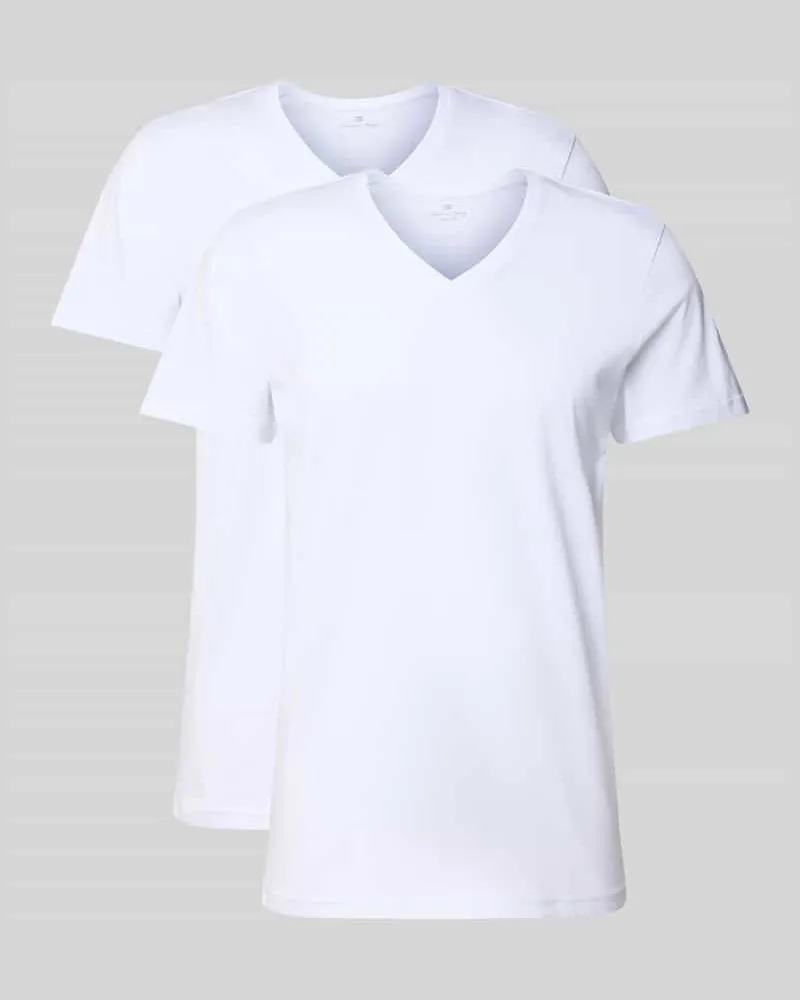 Christian Berg T-Shirt mit V-Ausschnitt im 2er-Pack Weiss