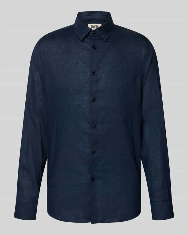 Drykorn Slim Fit Freizeithemd aus Leinen-Baumwoll-Mix Modell 'RAMIS Dunkelblau