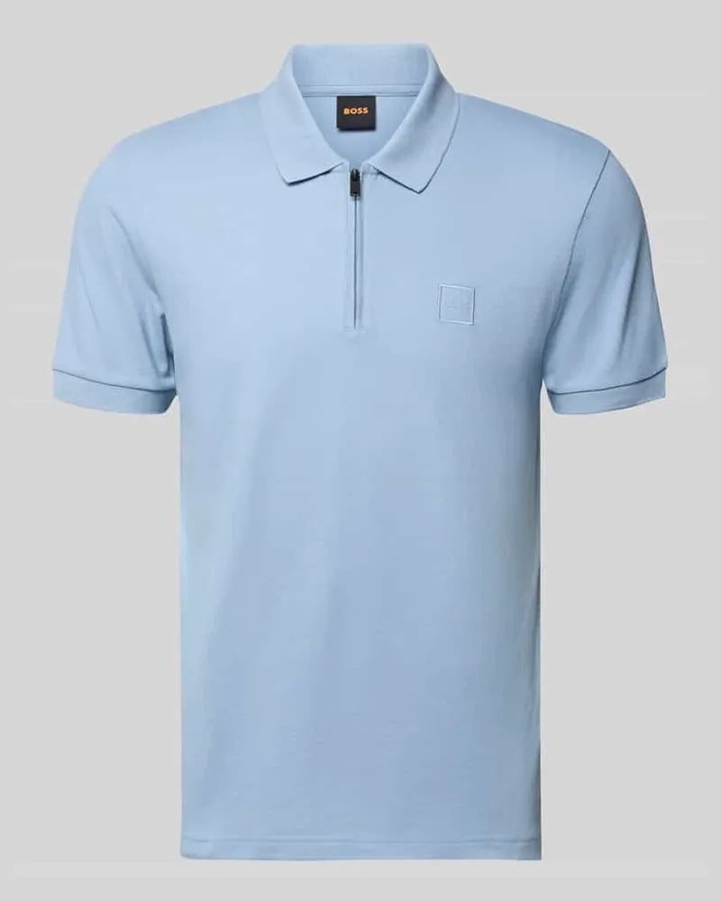 HUGO BOSS Slim Fit Poloshirt aus Baumwoll-Mix Modell 'PASSERZIP Hellblau
