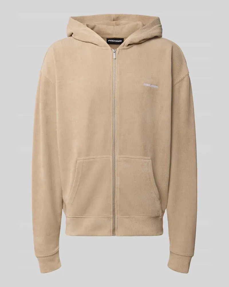 PEGADOR Oversized Fit Sweatjacke mit Label-Detail Modell 'Mezzano Beige