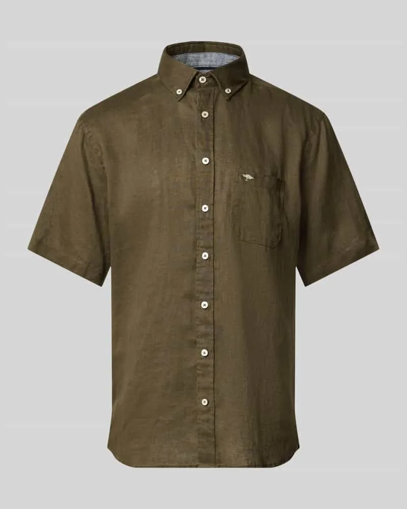 Fynch-Hatton Regular Fit Leinenhemd mit Button-Down-Kragen Oliv
