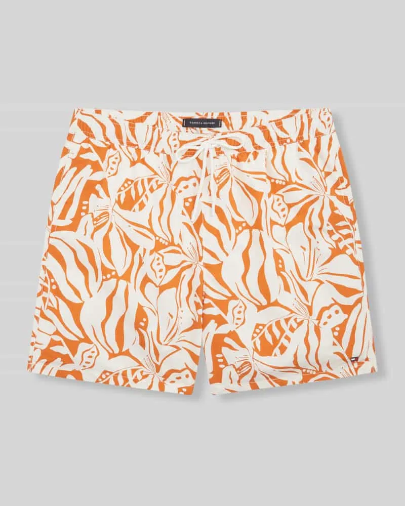 Tommy Hilfiger Regular Fit Badeshorts mit Allover-Muster Orange