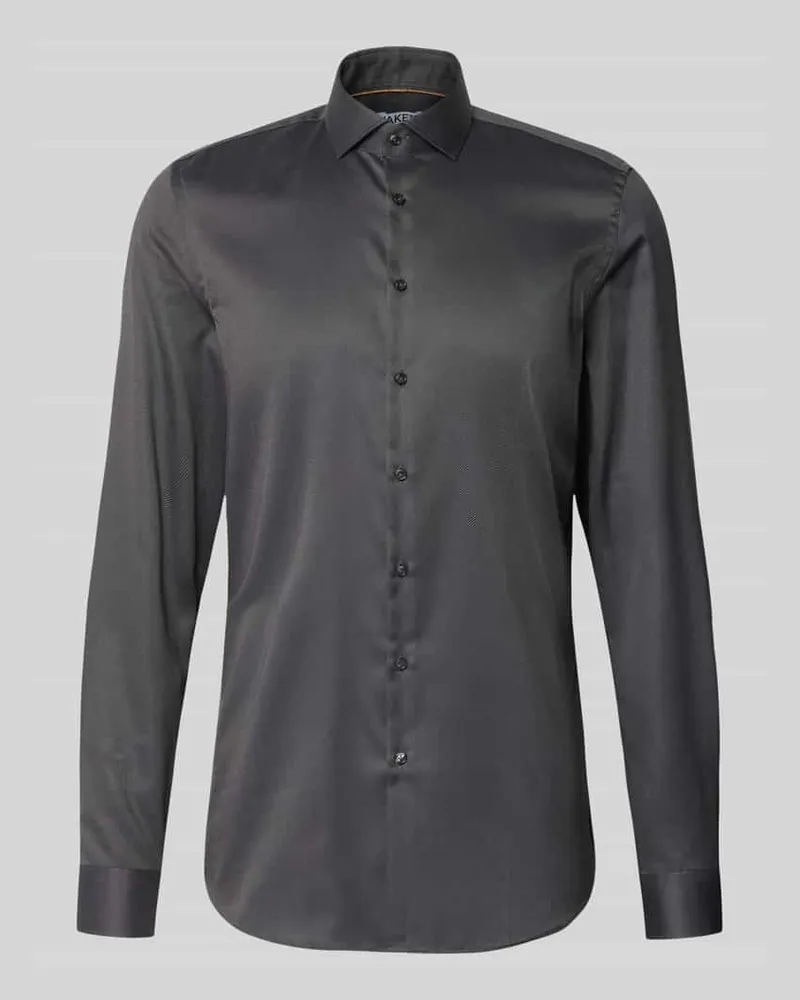 JAKE*S Slim Fit Businesshemd in Premiumqualität mit extra langem Arm Anthrazit