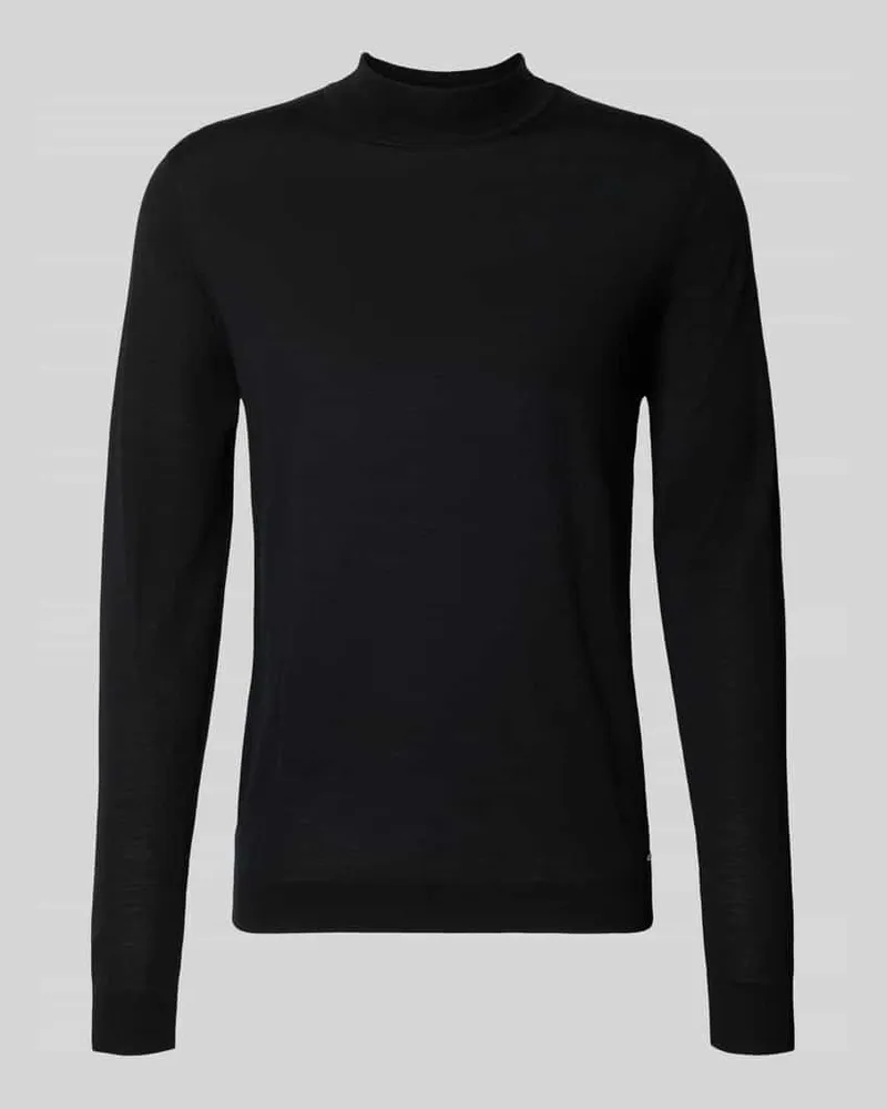 Roy Robson Slim Fit Strickpullover aus reiner Schurwolle mit Stehkragen Black