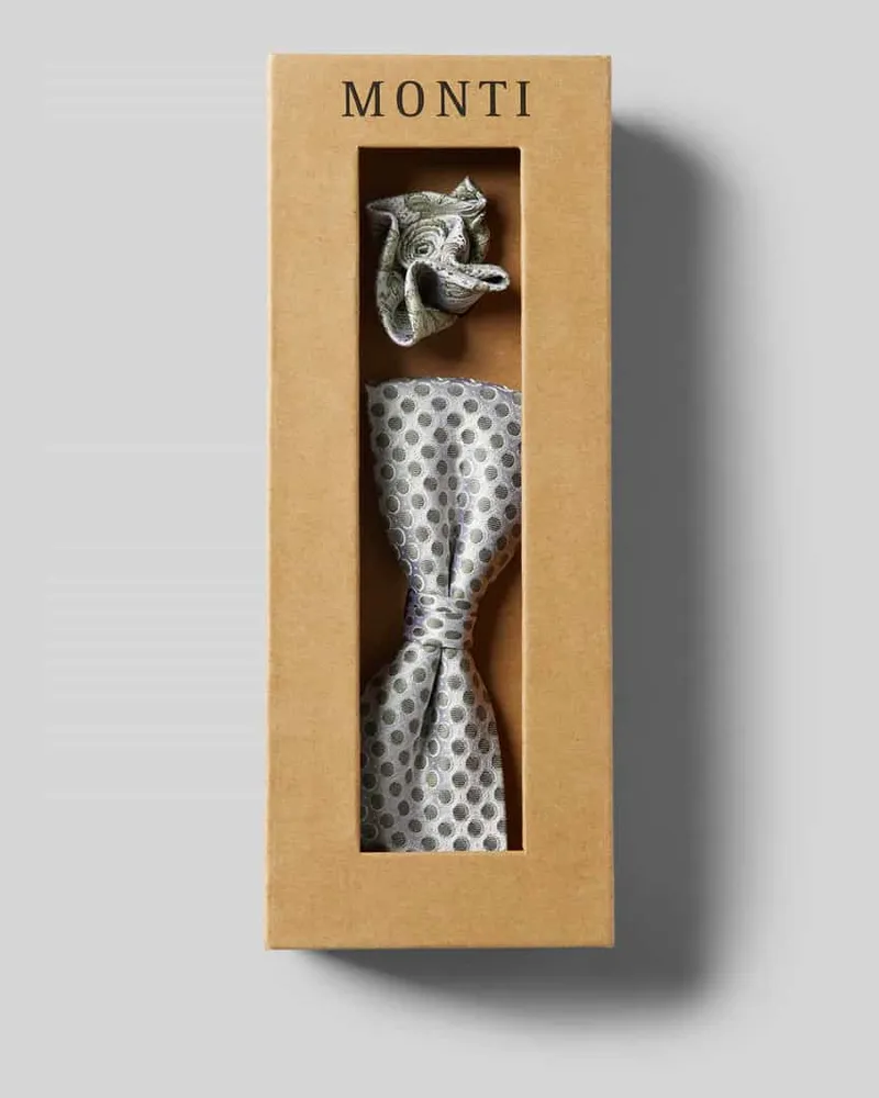 Monti Set aus Seidenfliege und Einstecktuch mit Strukturmuster Gruen