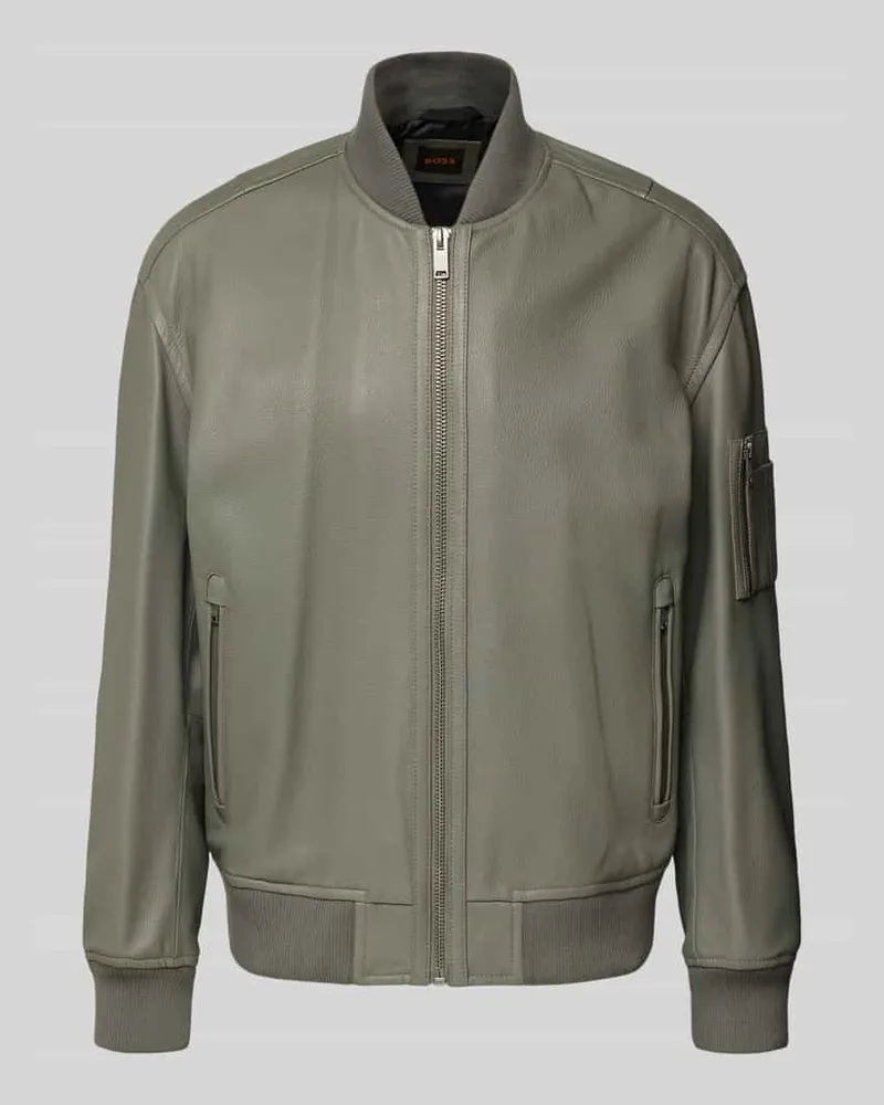 HUGO BOSS Regular Fit Lederjacke im College-Stil Modell 'JAKRI Oliv