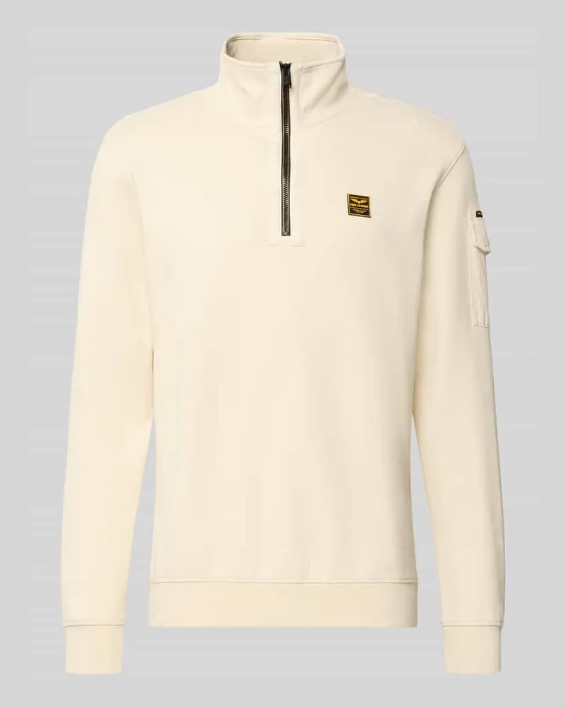 PME Legend Regular Fit Sweatshirt Baumwoll-Mix mit Troyer-Kragen Offwhite