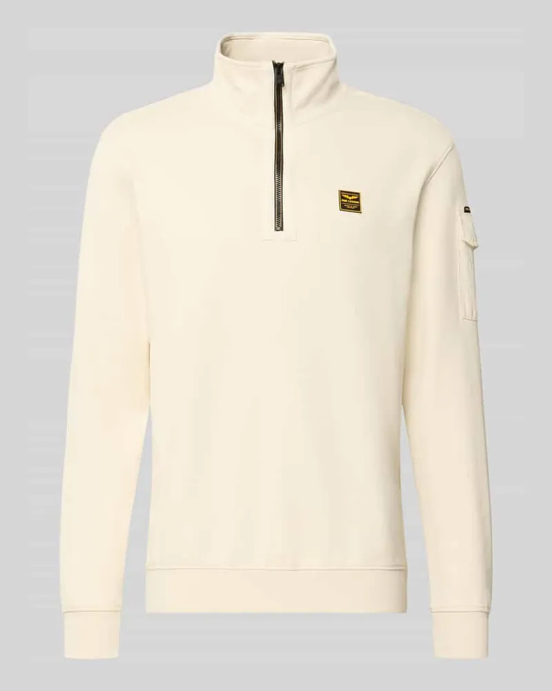 PME Legend Regular Fit Sweatshirt Baumwoll-Mix mit Troyer-Kragen Offwhite