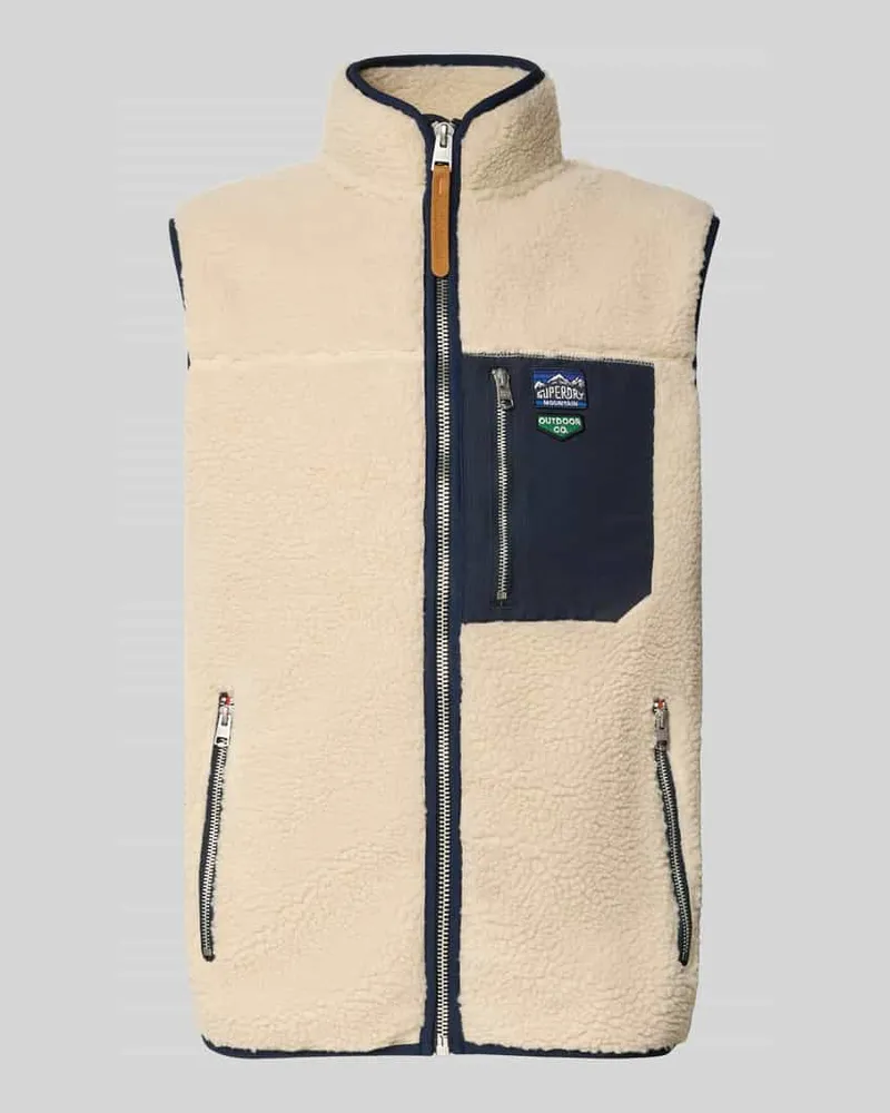Superdry. Fleeceweste mit Reißverschlusstaschen und Stehkragen 