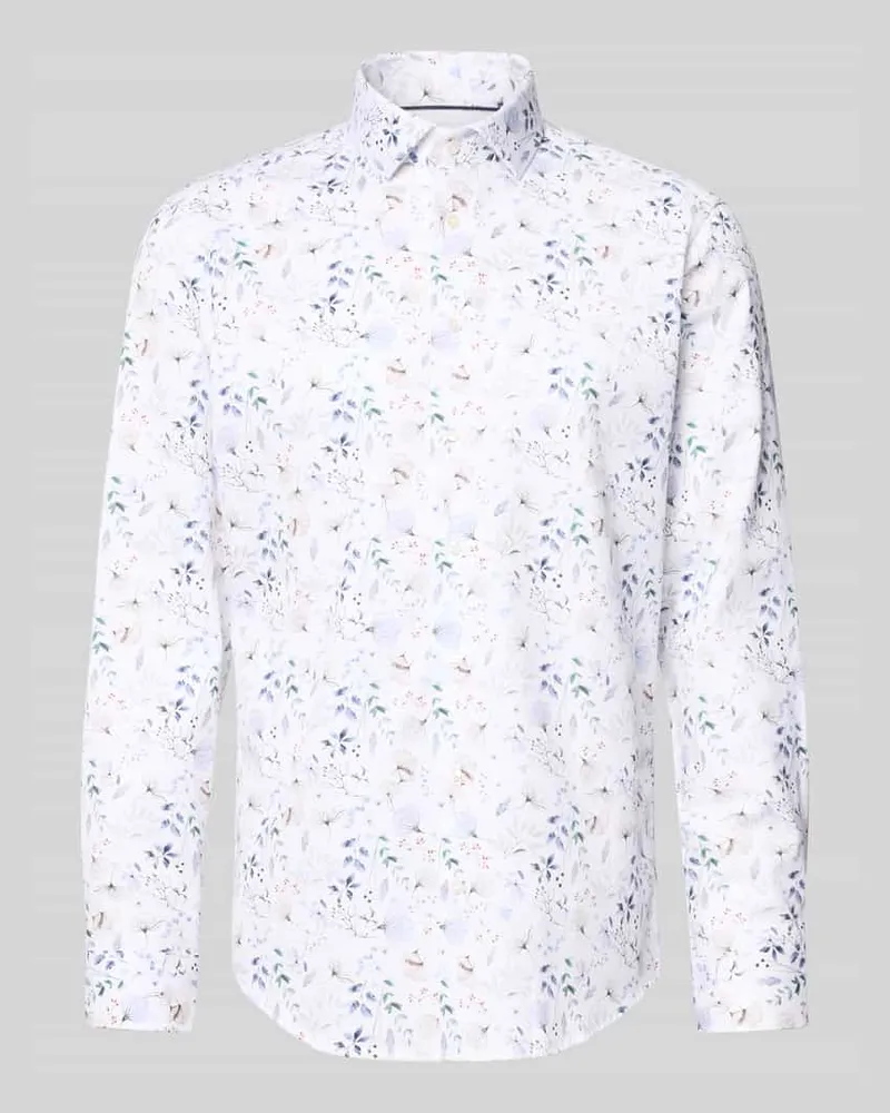 Christian Berg Regular Fit Business-Hemd mit floralem Muster und Haifischkragen Bleu