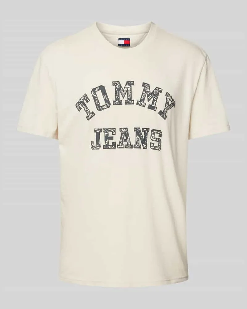 Tommy Hilfiger Regular Fit T-Shirt aus reiner Baumwolle mit gemustertem Label Print Beige