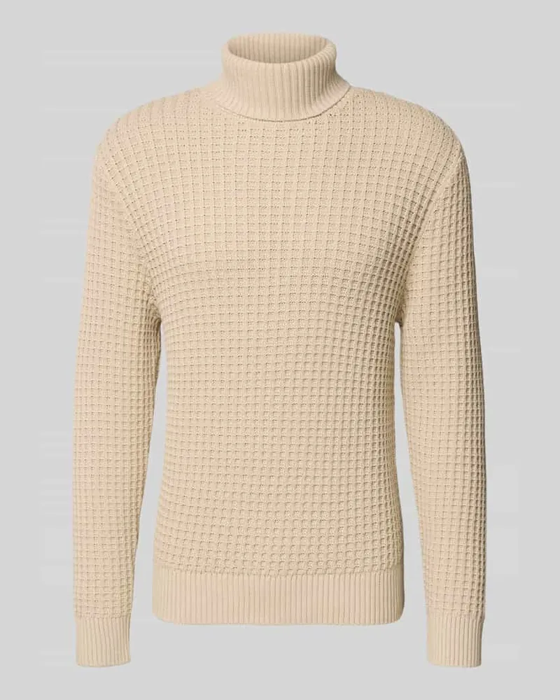 Selected Homme Regular Fit Rollkragenpullover in Waffel-Struktur Modell 'TOM Offwhite
