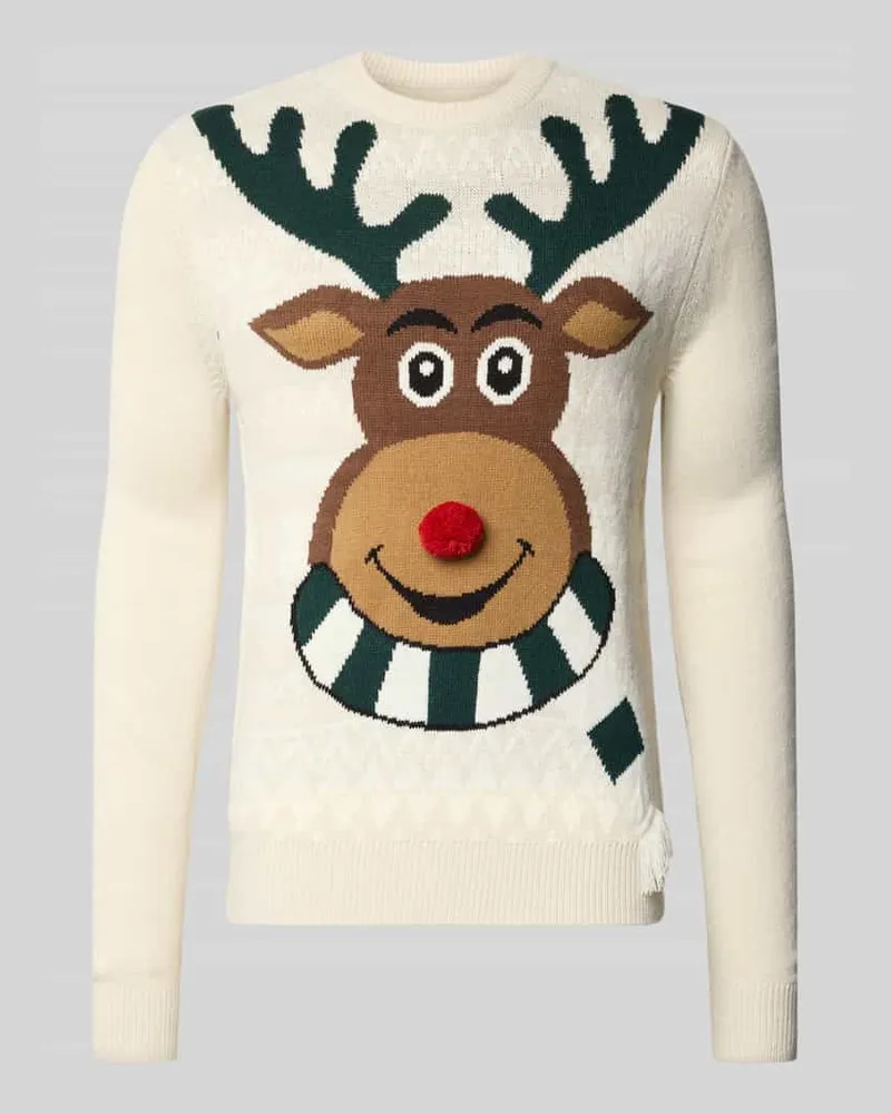 MONTEGO Regular Fit Strickpullover mit Motiv-Stitching Modell 'RUDOLPH Sand