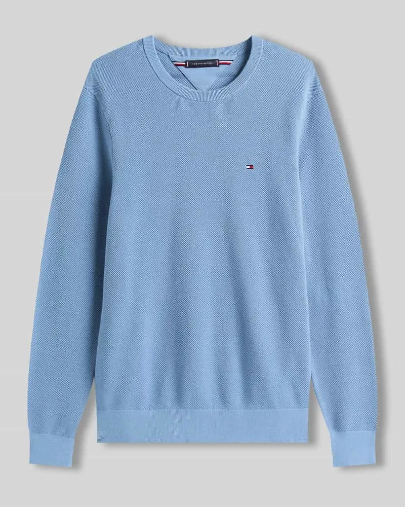 Tommy Hilfiger Regular Fit Strickpullover aus reiner Baumwolle Hellblau
