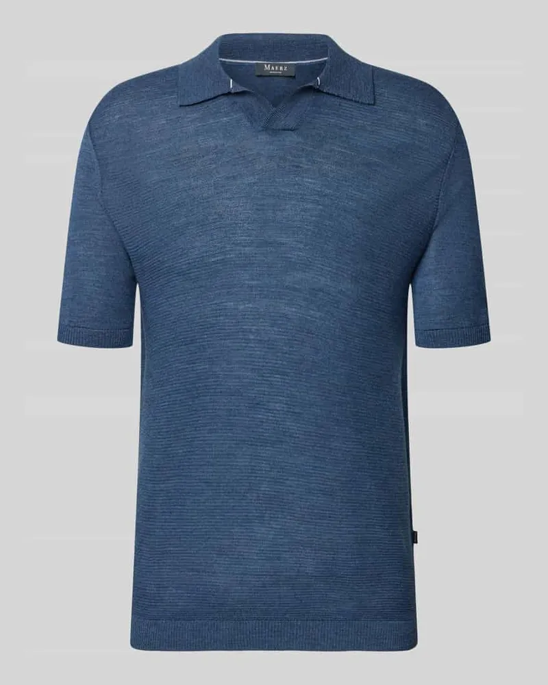 Maerz Slim Fit Poloshirt aus Schurwolle mit Strukturmuster Jeansblau
