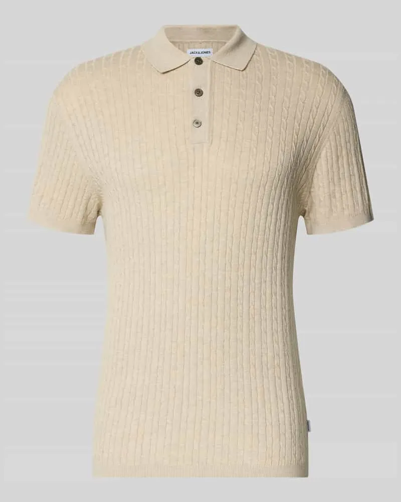 Jack & Jones Slim Fit Strick-Poloshirt mit Zopfmuster Modell 'EMIL Beige
