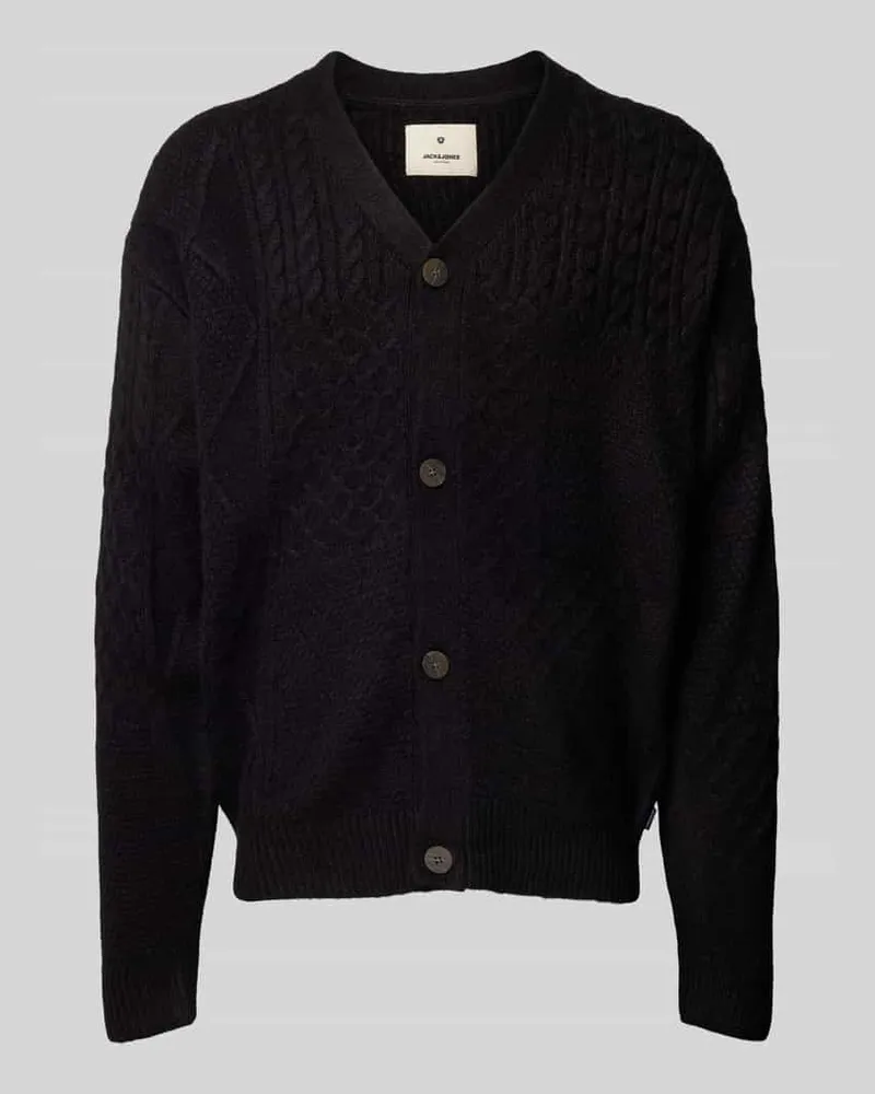 Jack & Jones Strickjacke mit Zopfmuster Modell 'MARKUS Black