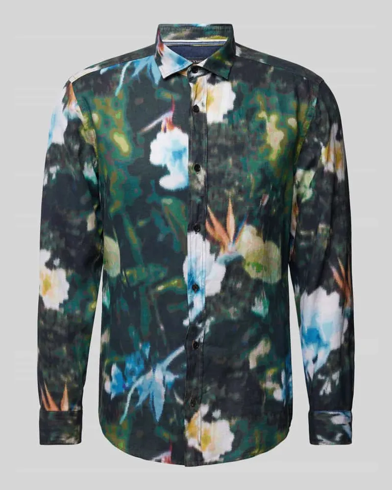 Olymp Slim Fit Freizeithemd aus reinem Leinen mit Allover-Muster 