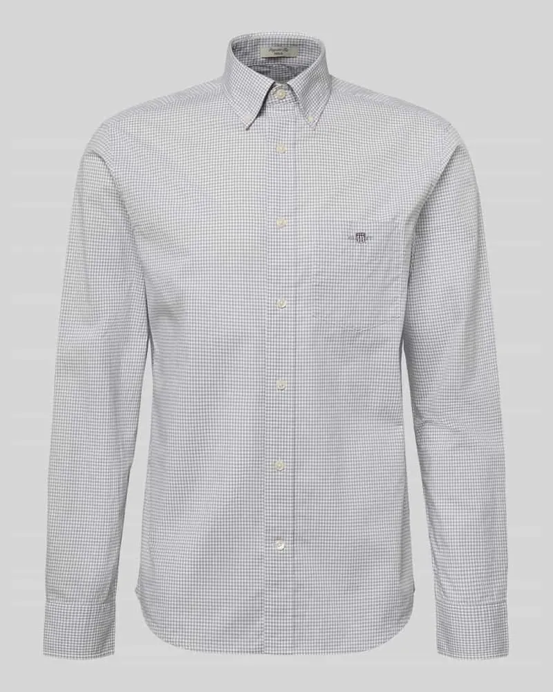 Gant Slim Fit Freizeithemd mit Logo-Stitching Hellgrau