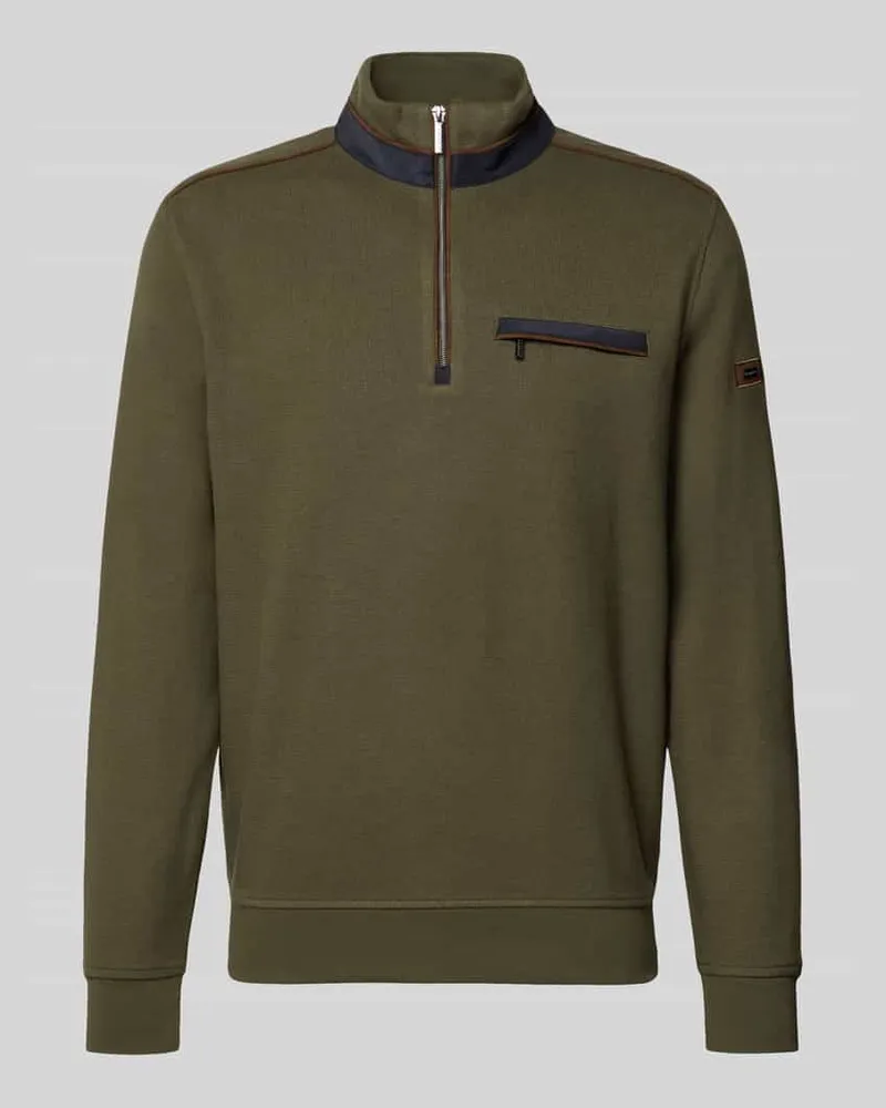 Bugatti Sweatshirt mit Stehkragen und Reißverschluss Oliv
