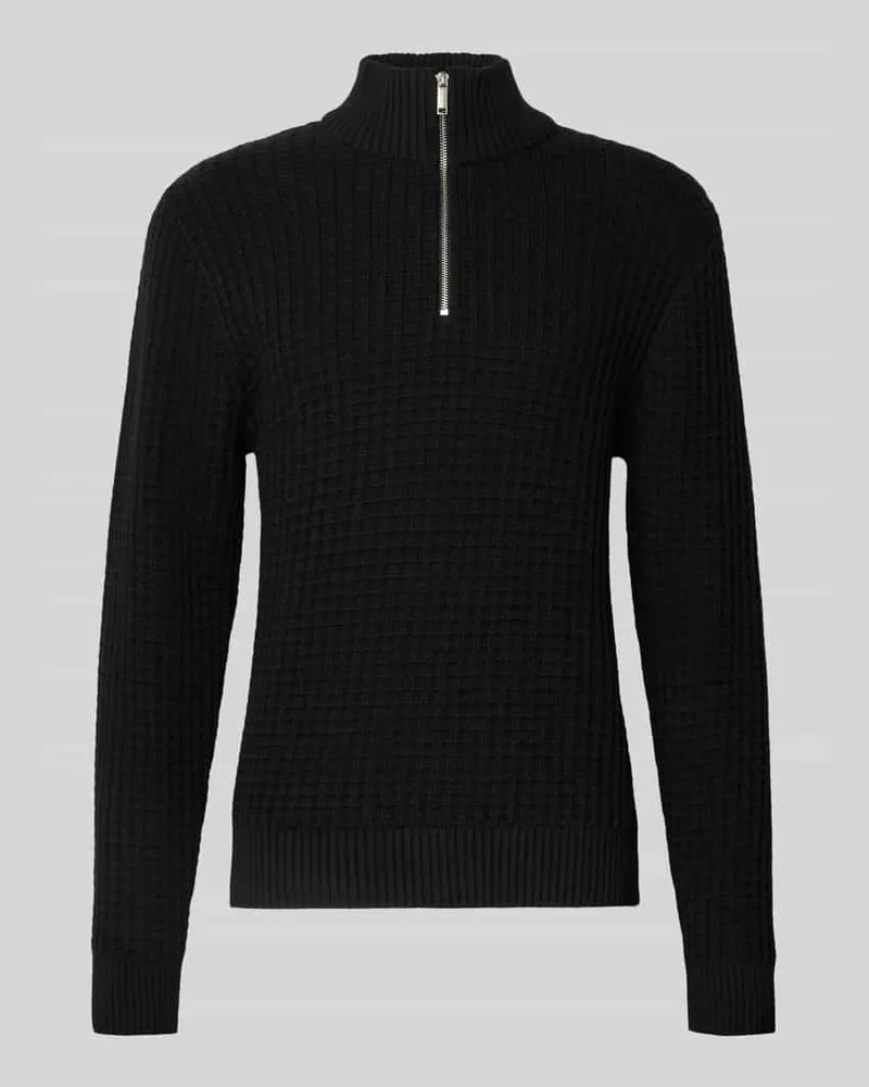 Selected Homme Regular Fit Troyer in Waffel-Struktur Modell 'TOM Black