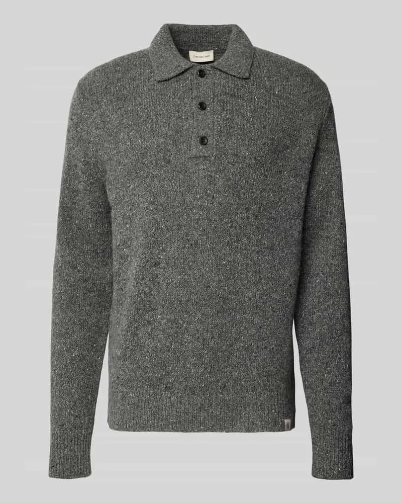 Calvin Klein Strickpullover aus Woll-Mix mit Polokragen Mittelgrau