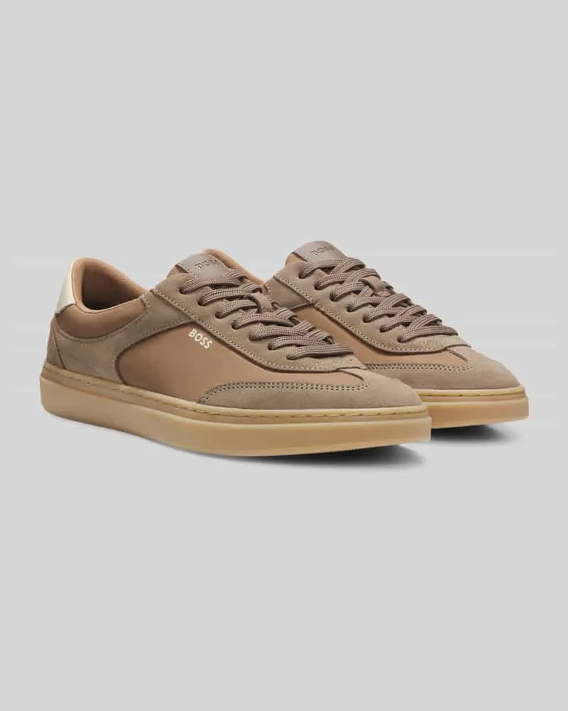 HUGO BOSS Sneaker aus echtem Leder mit Label-Schriftzug Taupe